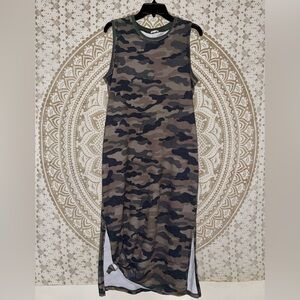 LADIES "LA MIEL" CAMO SLEEVELESS MAXI DRESS, SIZE SMALL